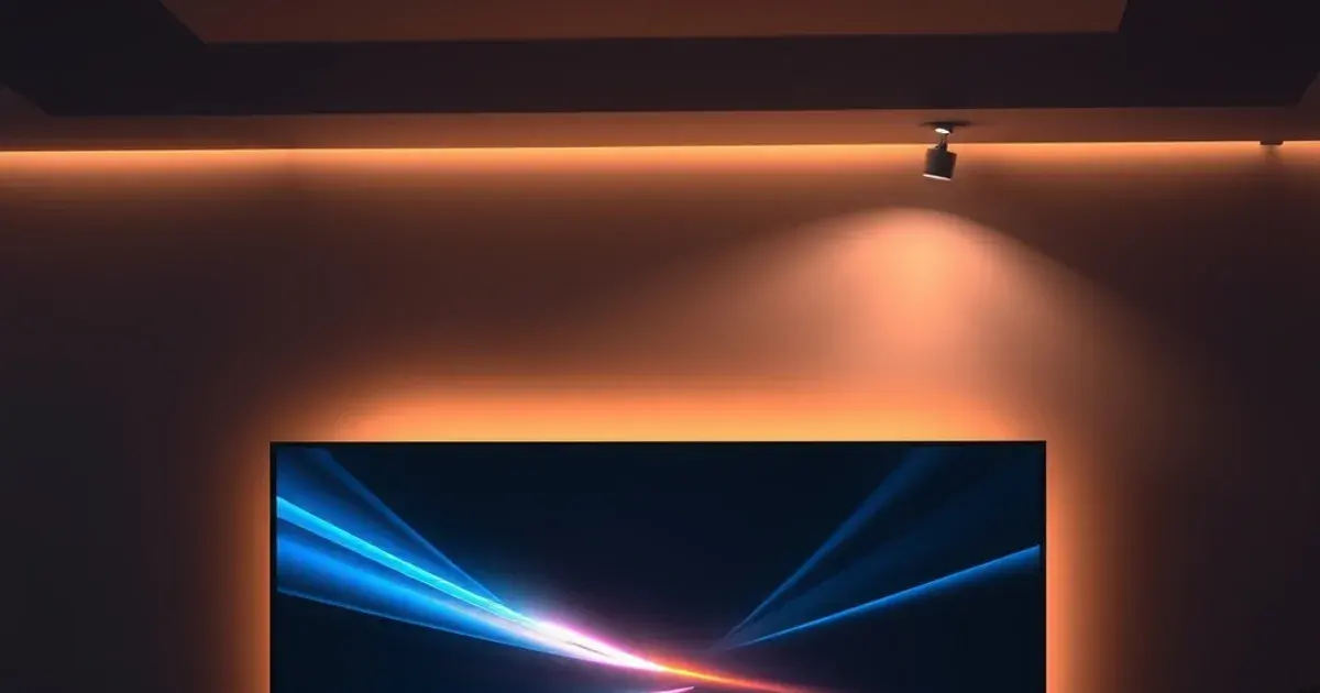 Moderner Smart-TV im abgedunkelten Wohnzimmer zeigt eine vereinheitlichte Senderliste, symbolisch für die Verschmelzung von Satellit, Kabel und Internet-TV durch DVB-I